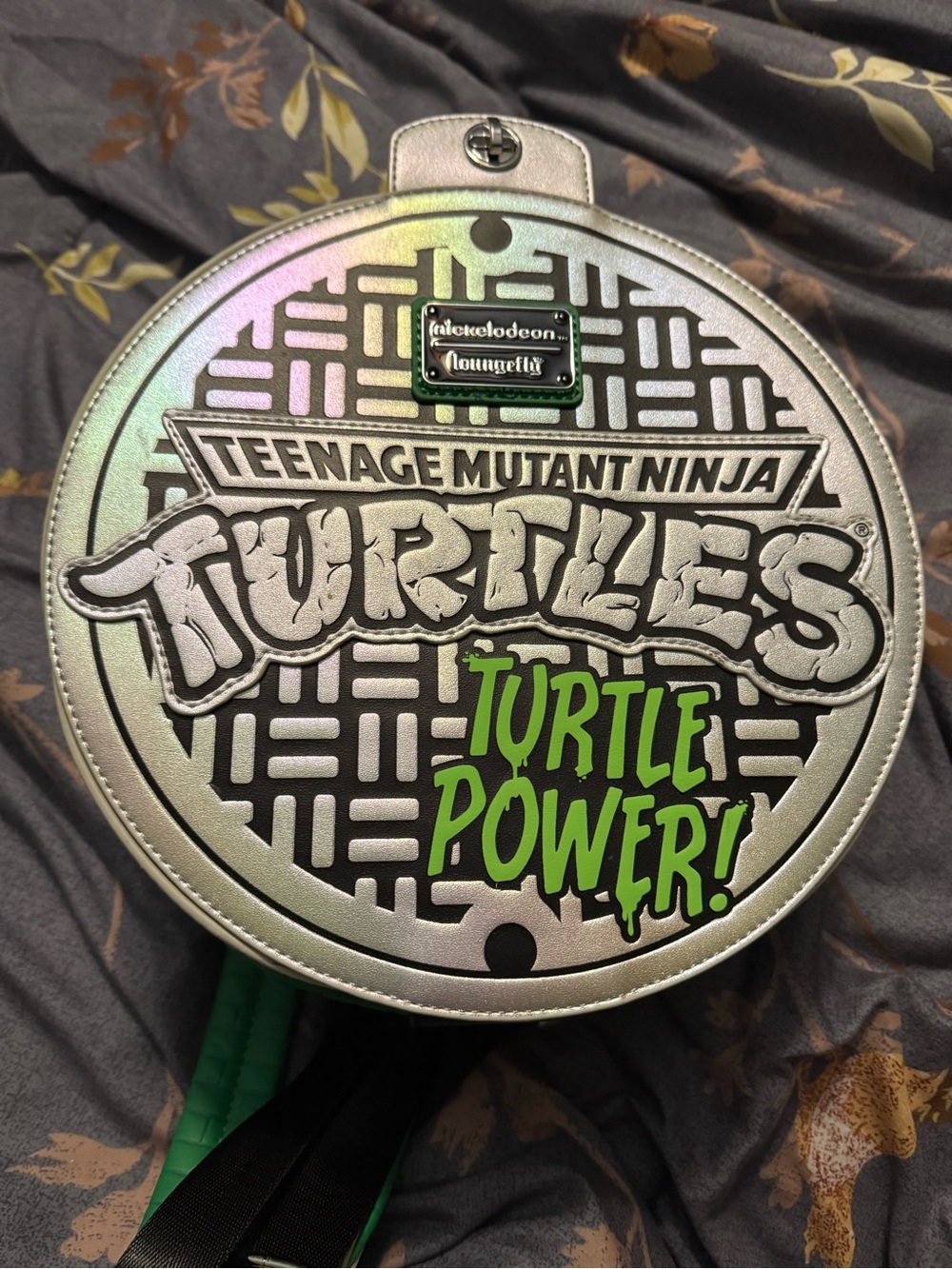 Loungefly Teenage Mutant Ninja Turtles Silver & Green Turtle Power Crossbody Bag